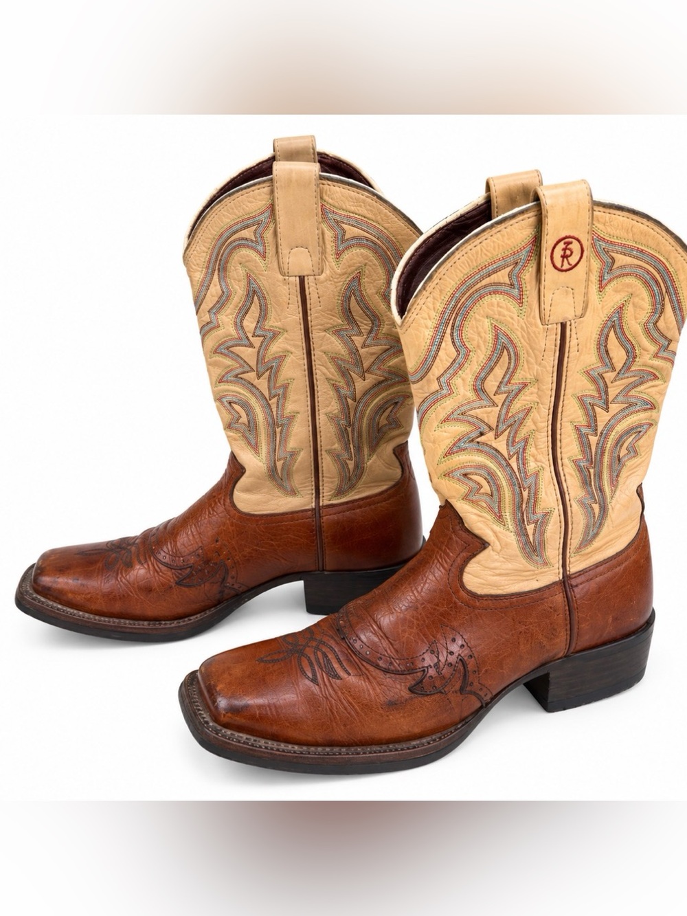 Tony Lama Men’s 8 Genuine Leather Square Toe Cowboy Western Boots Brown Tan - Picture 1 of 16